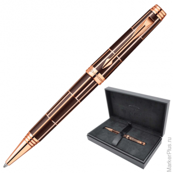 Ручка шариковая PARKER Premier Luxury Brown PGT корпус латунь, лак, позол. детали, 0876379, черная