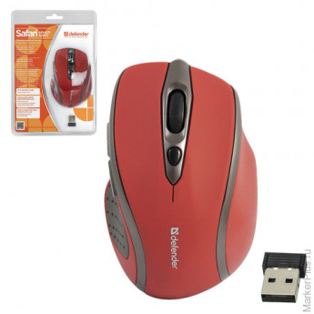 Мышь беспроводная DEFENDER Safari MM-675, USB, 5 кнопок + 1 колесо-кнопка, оптическая, красная, 5267