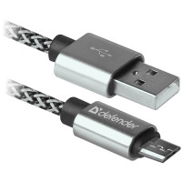 Кабель Defender USB08-03T PRO USB(AM) - microUSB (B), 2.1A output, в оплетке, 1m, белый