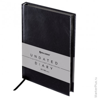 Ежедневник недатированный А5 138х213 мм BRAUBERG "FLAME", под кожу, 160 л., черный, черный срез, 113429