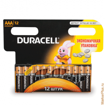 Батарейки DURACELL AAA LR3, комплект 12 шт., в блистере, 1,5 В (работают до 10 раз дольше), комплект 12 шт