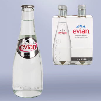 Вода негазированная минеральная EVIAN (Эвиан), 0,33 л, стеклянная бутылка, 10717