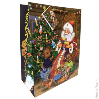 Пакет подарочный ламинированный, 26х32,4х12,7 см, "Дед Мороз и два медвежонка", 75317