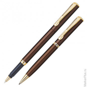 Набор PIERRE CARDIN (Пьер Карден): шарикова ручка + ручка-роллер, корпус коричневый, латунь, PC0866B
