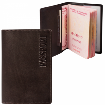 Обложка для паспорта FABULA 'Estet', натуральная кожа, тиснение 'Passport', темно-коричневая, O.3.MN, ассорти