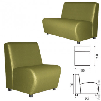 Кресло мягкое "V-600", 550х750х780 мм, без подлокотников, экокожа, светло-зеленое