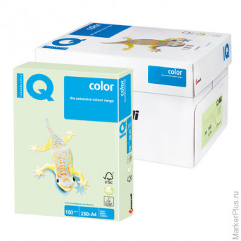 Бумага цветная IQ color, А4, 160 г/м2, 250 л., пастель, светло-зеленая, GN27