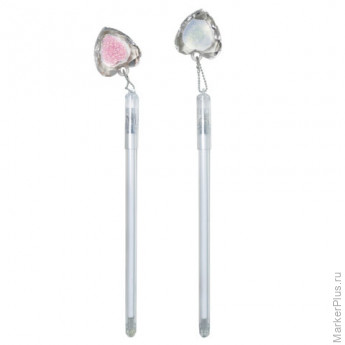 Ручка с подвеской шариковая ЮНЛАНДИЯ "Хрустальное сердце", детали ассорти, СИНЯЯ, пишущий узел 0,7 мм, 143792