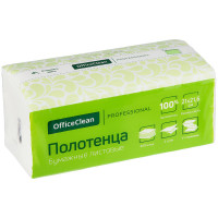 Полотенца бумажные лист. OfficeClean Professional (V-сл), 2-слойные, 200л/пач, 21*21,6см, белые, soft pack, целлюлоза