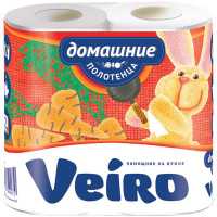 Полотенца бумажные в рулонах Veiro "Домашние", 2-х слойн., 12,5м/рул, белые, 2шт.