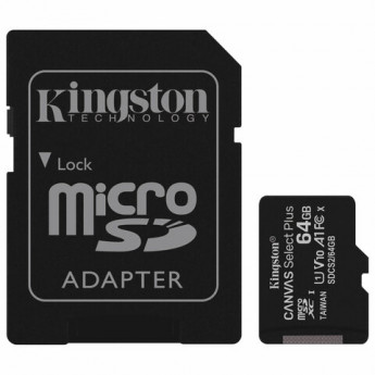 Карта памяти microSDXC 64GB KINGSTON Canvas Select Plus,UHS-I U1,100 Мб/с(class 10),адап, SDCS2/64GB