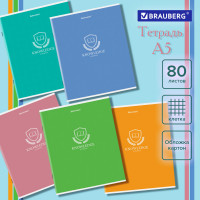 Тетрадь А5, 80 л., BRAUBERG, скоба, клетка, обложка картон, "Knowledge", 404409 Тетрадь А5, 80 л., BRAUBERG, скоба, клетка, обложка картон, "Knowledge", 404409
