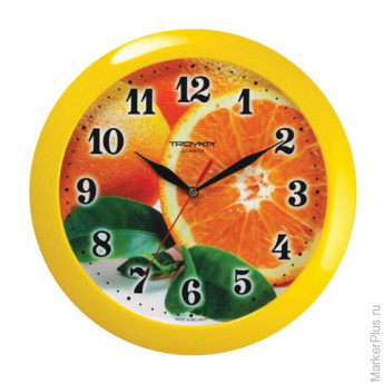 Часы настенные TROYKA 11150126, круг, с рисунком "Апельсин", желтая рамка, 29х29х3,5 см