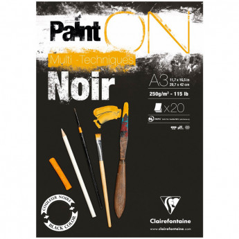 Альбом для смешанных техник 20л., А3, на склейке Clairefontaine 'Paint'ON Noir', 250г/м2, черная