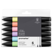 Набор художественных маркеров двухсторонних Winsor&Newton "Pro", пулевидный/скошенный, 2мм/7мм, 6 цветов, пастельные оттенки