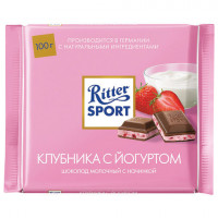 Шоколад RITTER SPORT "Клубника с йогуртом", молочный с начинкой, 100 г, ш/к 69003, RU2696