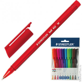 Ручки шариковые STAEDTLER (Штедлер), набор 10 шт., "Ball", трехгранные, 0,5 мм, цвета ассо