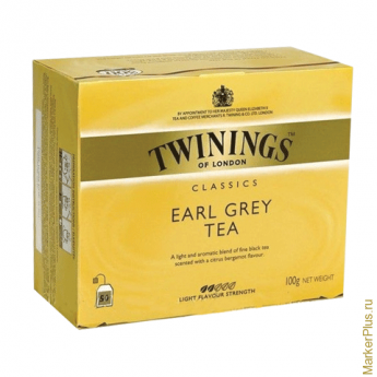 Чай TWININGS (Твайнингс) "Earl Grey", черный, 50 пакетиков, F12396
