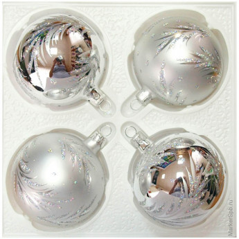Набор стеклянных шаров 'Зимняя ветка' 4 шт, 75 мм, комплект 4 шт