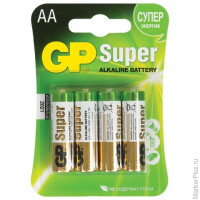 Батарейки GP (Джи-Пи) Alkaline AA (LR06, 15А), комплект 4 шт., в блистере, 1.5 В