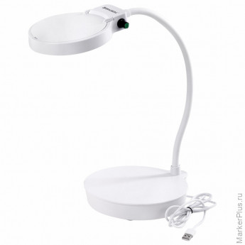 Лупа настольная с LED-ПОДСВЕТКОЙ, диаметр 110 мм, увеличение 3, корпус белый, BRAUBERG, 455930