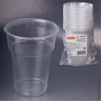 Одноразовые стаканы ЛАЙМА Бюджет, комплект 20 шт., пластиковые, 0,5 л, прозрачные, ПП, холодное/горячее, 600939, комплект 20 шт