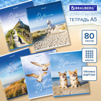 Тетрадь А5, 80 л., BRAUBERG, скоба, клетка, обложка картон, "By the Sea", 404410 Тетрадь А5, 80 л., BRAUBERG, скоба, клетка, обложка картон, "By the Sea", 404410