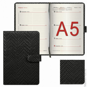 Еженедельник датированный 2018, А5, BRAUBERG 'Instinct', глянцевый, магнитная застежка, черный, 145х