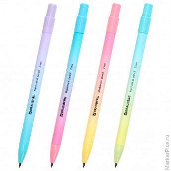 Карандаш механический цанговый 2 мм, BRAUBERG "Grade" PASTEL, HB, встроенная точилка, корпус ассорти, 181961