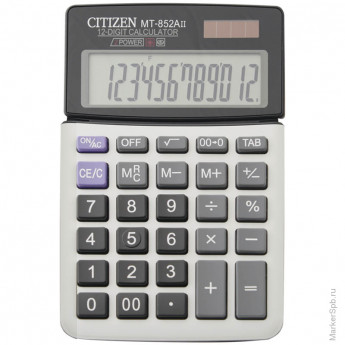 Калькулятор настольный Citizen MT-852AII, 12 разр., двойное питание, 104*160*17мм, белый/серый