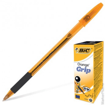 Ручка шариковая BIC "Orange Grip", корпус оранжевый, черные детали, резиновый держатель, 0,3 мм, черная, 811925