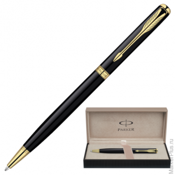 Ручка шариковая PARKER Sonnet Black Lacquer GT Slim корпус черный, латунь, позол. детал,S0808740,чер