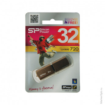 Память SiliconPower "Luxmini 720" 32GB, USB2.0 Flash Drive, Bronze (металл.корпус)