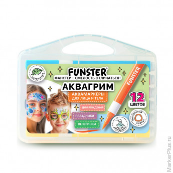 Аквагрим аквамаркеры для лица и тела, 12 цветов, FUNSTER (ФАНСТЕР), пластиковый кейс, 152609