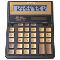 Калькулятор CITIZEN настольный, SDC-888TIIGE Gold, 12 разрядов, двойное питание, 203х158 мм, золотой