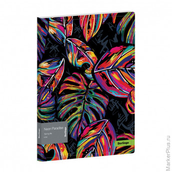 Папка с пружинным скоросшивателем Berlingo "Neon Paradise", 17 мм, 600 мкм, с рисунком, с внутр. карманом