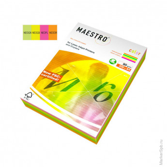 Бумага "Maestro Color Neon Mixed Packs" А4, 80г/м2, 200л. (4 цвета)