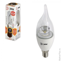 Лампа светодиодная ЭРА, 7 (60) Вт, цоколь E14, "прозрачная свеча на ветру", теплый белый свет, LED s