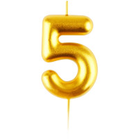 Свеча для торта с держателем MESHU 'Цифра 5', 6см, золотая, блистер, 12 шт/в уп