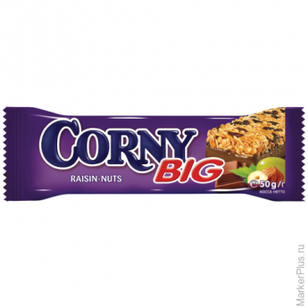 Батончик-мюсли CORNY "Big" (Корни "Биг"), злаковый c изюмом, орехами и молочным шоколадом, 50 г, бзк008