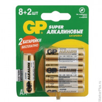 Батарейки GP (Джи-Пи) Alkaline AA (LR06, 15А), комплект 10 шт., в блистере, 1.5 В, комплект 10 шт