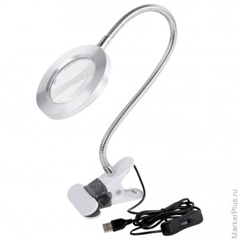 Лупа настольная на прищепке с LED-ПОДСВЕТКОЙ, диаметр 75 мм, увеличение 3, BRAUBERG, 455931