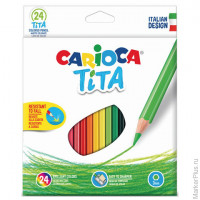 Карандаши цветные CARIOCA "Tita", 24 цвета, пластиковые, шестигранные, заточенные, европодвес, 42794