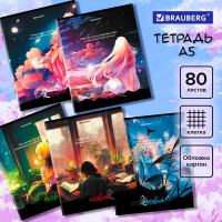 Тетрадь А5, 80 л., BRAUBERG, скоба, клетка, обложка картон, "Anime Girls", 404412 Тетрадь А5, 80 л., BRAUBERG, скоба, клетка, обложка картон, "Anime Girls", 404412