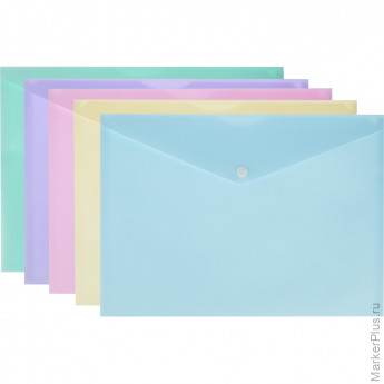 Папка-конверт на кнопке Attache Акварель А4 180 мкм 5шт/уп (цвета в асс), комплект 5 шт