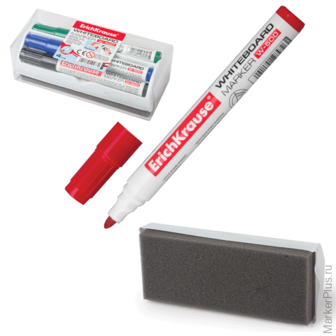 Стиратель магнитный для магнитно-маркерной доски. Комплект для маркерной доски. Фломастеры для магнитной доски. Аксессуары для магнитно-маркерных досок. Маркер для белых досок crown "multi board" красный, пулевидный, 3мм cbm-1000.