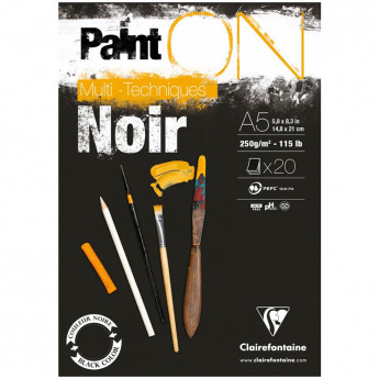 Альбом для смешанных техник 20л., А5, на склейке Clairefontaine 'Paint'ON Noir', 250г/м2, черная