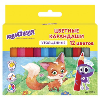 Карандаши цветные утолщенные ЮНЛАНДИЯ 'МАЛЫШИ-КАРАНДАШИ', 12 цветов, укороченные заточенные, 181376