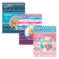 Блокнот МАЛЫЙ ФОРМАТ А6 108х146 мм, 60 л., гребень, картон, клетка, ЮНЛАНДИЯ, "Котики", 129831, ассорти