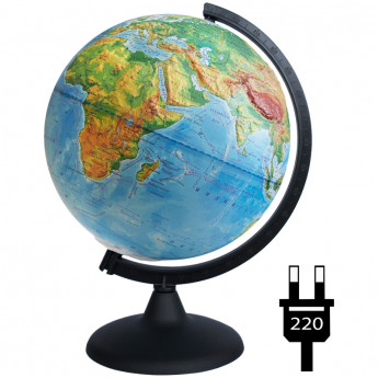 Глобус физический рельефный Глобусный мир, 25см, с подсветкой на круглой подставке